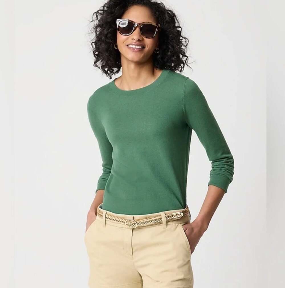 J CREW Cotton Teddi Sweater Size Small Green